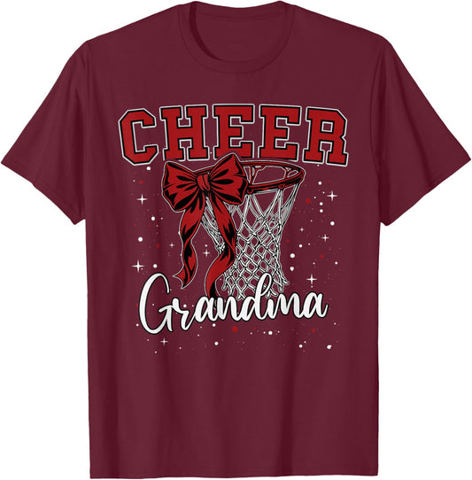 Red Cheer Grandma Gma Bow Sport Basketball Game Cheerleading T-Shirt - T-Shirt | Maroon