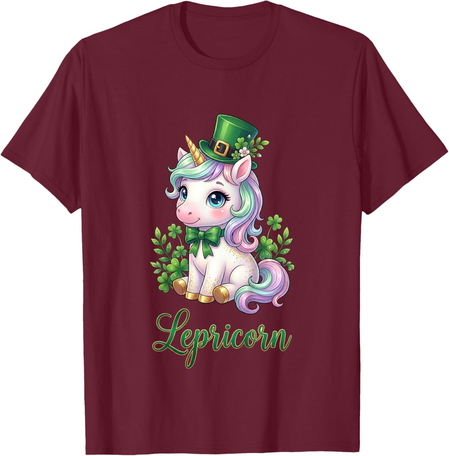 Retro Lepricorn Irish Unicorn Clover Festive for Kids Girls T-Shirt - T-Shirt | Maroon