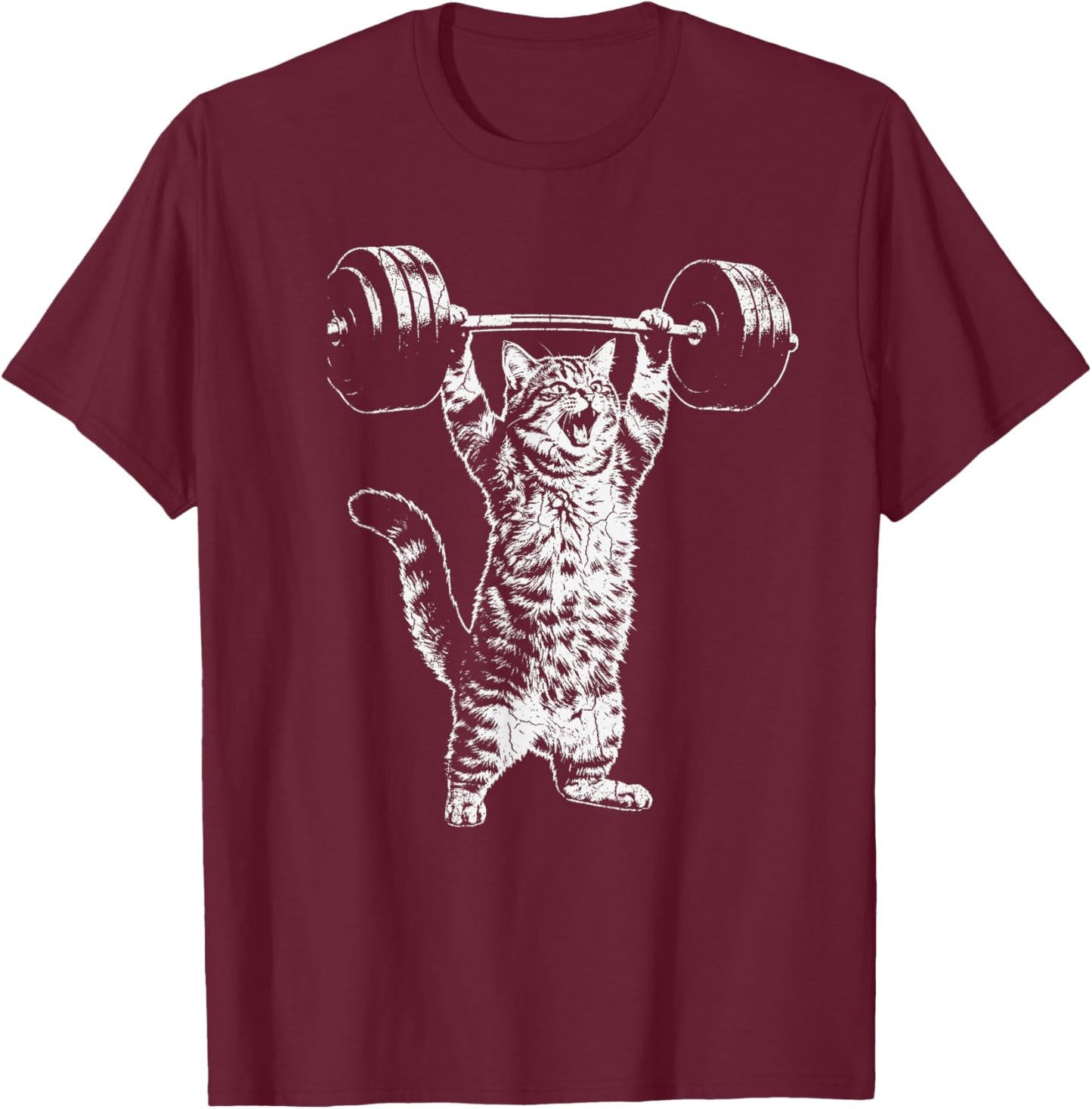 Weight Lifting Gym Cat Deadlift Funny Vintage T-Shirt - T-Shirt | Maroon