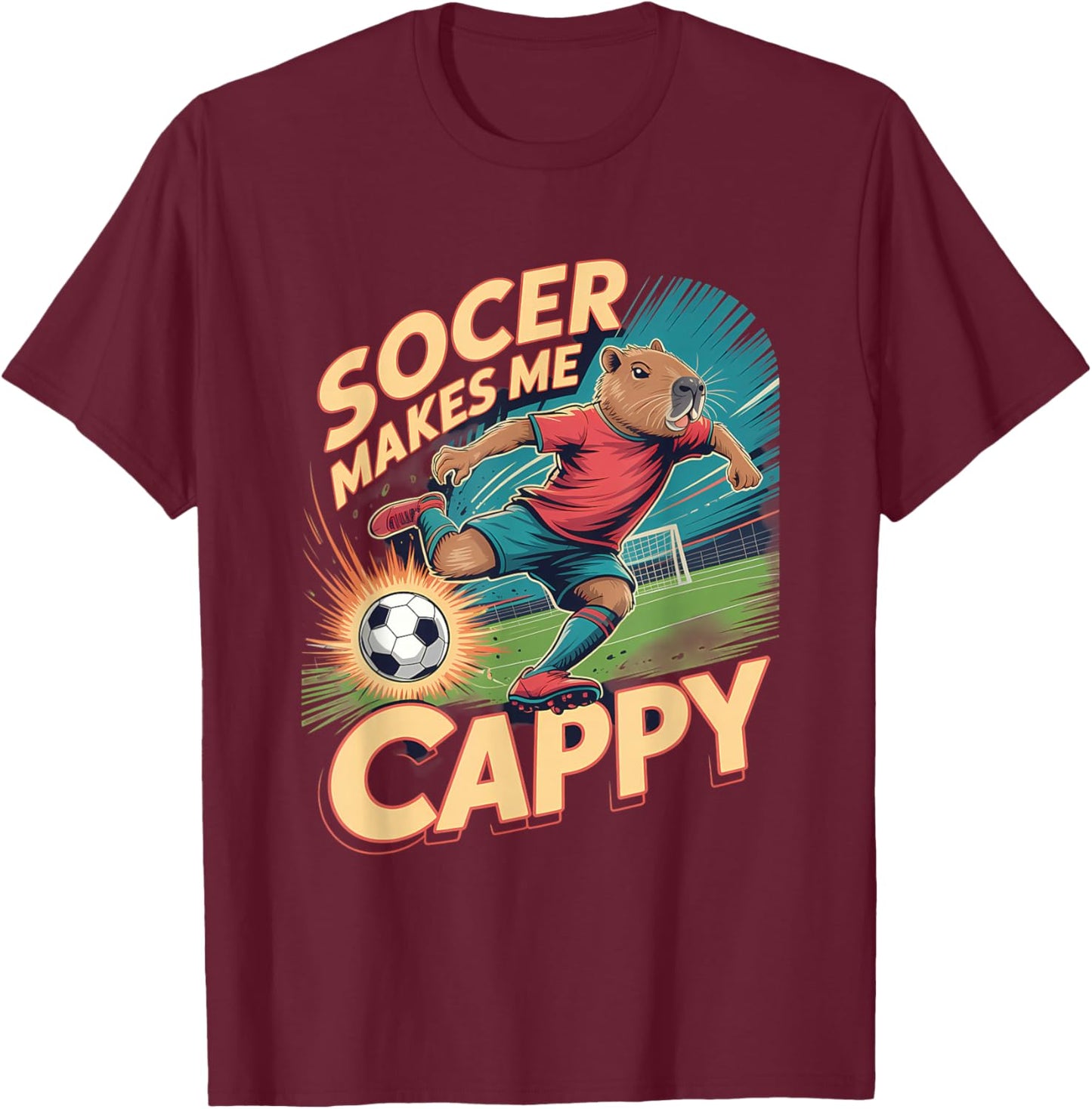 Soccerer Capybara Pun Football Funny Soccer T-Shirt - T-Shirt | Maroon