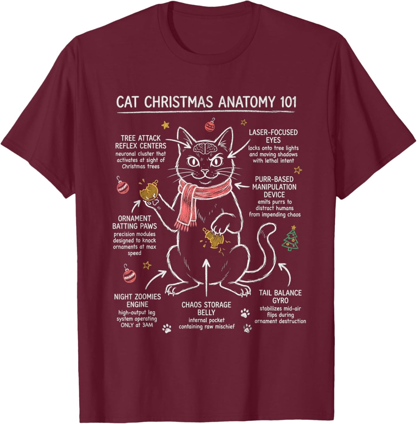 Funny Cat Christmas T-Shirt - T-Shirt | Maroon