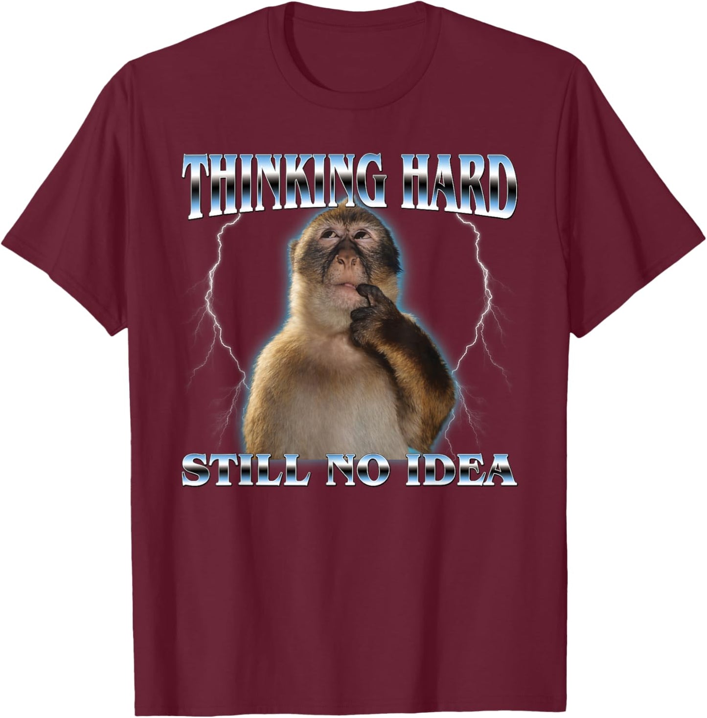 Thinking Monkey Funny Meme Cute Men Women Kids T-Shirt - T-Shirt | Maroon
