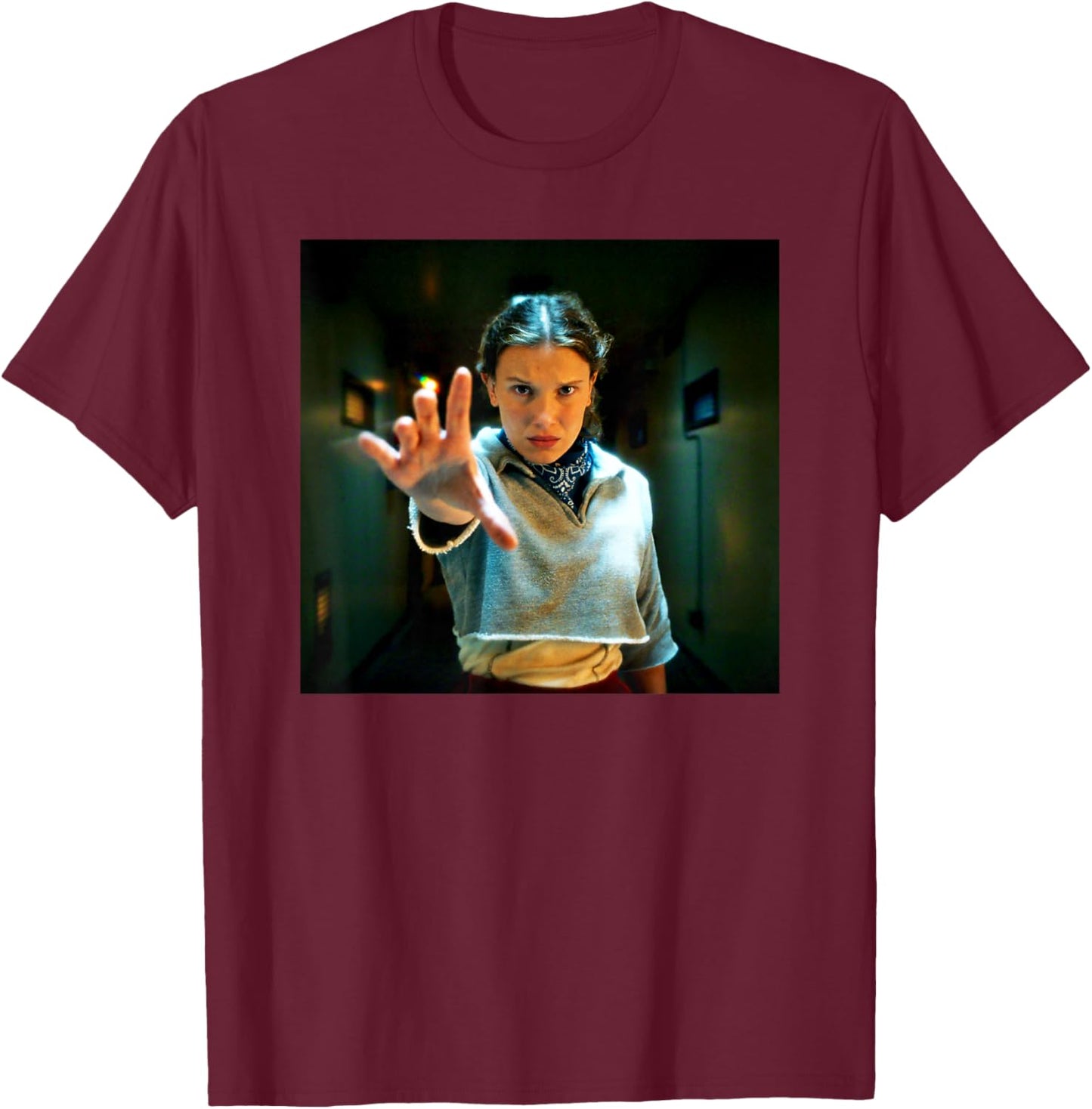 Stranger Things Season 5 Eleven Reaching Using Her Powers T-Shirt - T-Shirt | Maroon