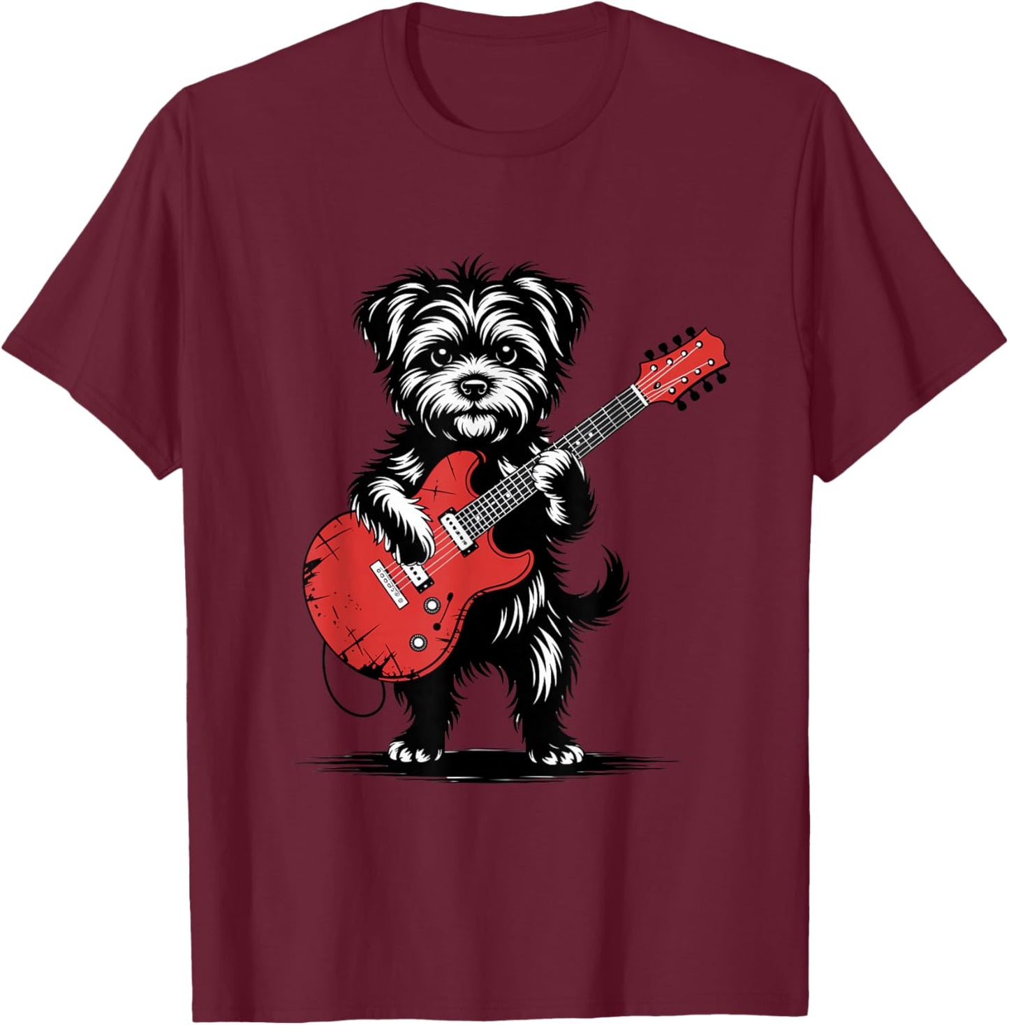 Electric Guitar Dog Cute Rock Puppy Music T-Shirt - T-Shirt | Maroon