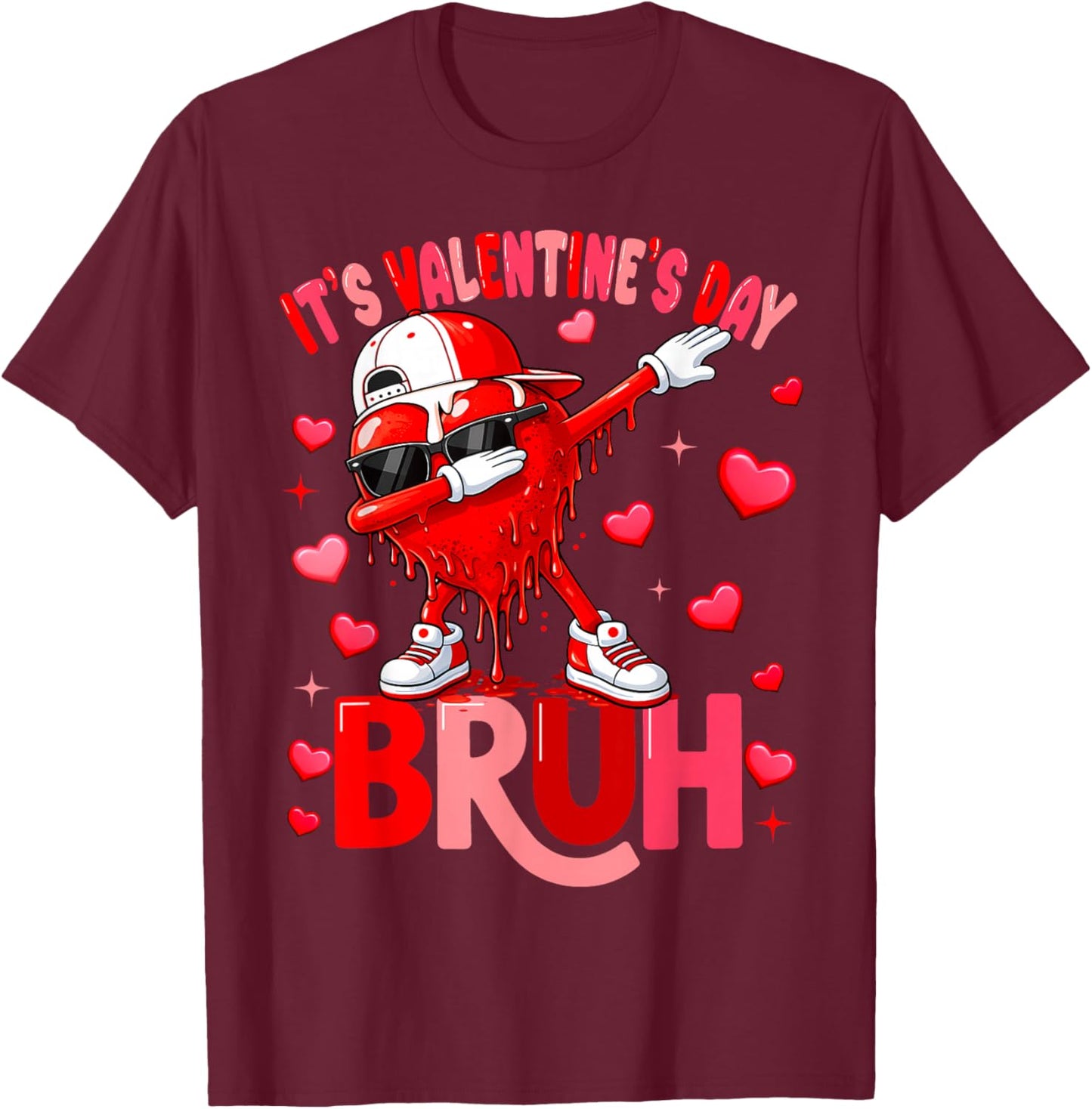 Bruh Valentines Day Boys Kids Drip Heart Funny Valentine T-Shirt - T-Shirt | Maroon