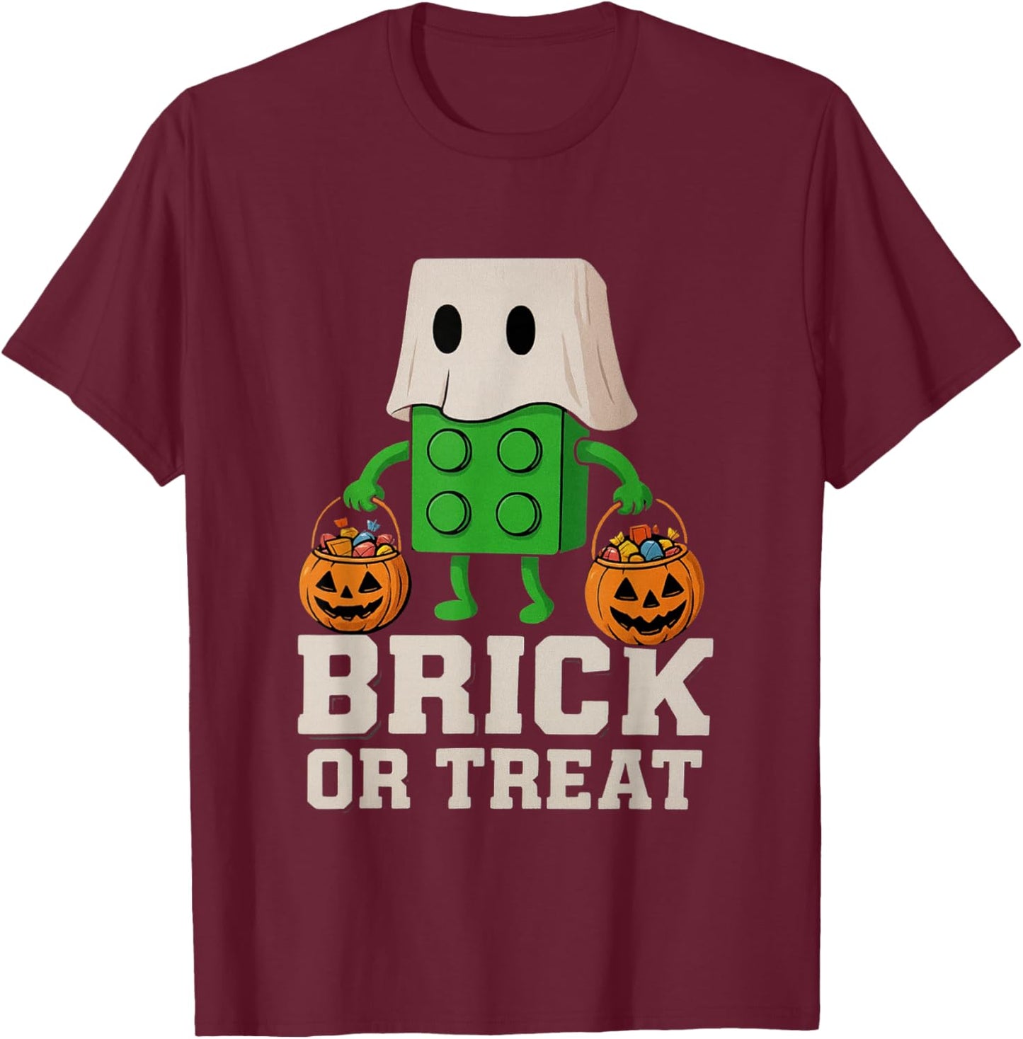 Building Bricks Halloween Brick or Treat Ghost Builder Funny T-Shirt - T-Shirt | Maroon
