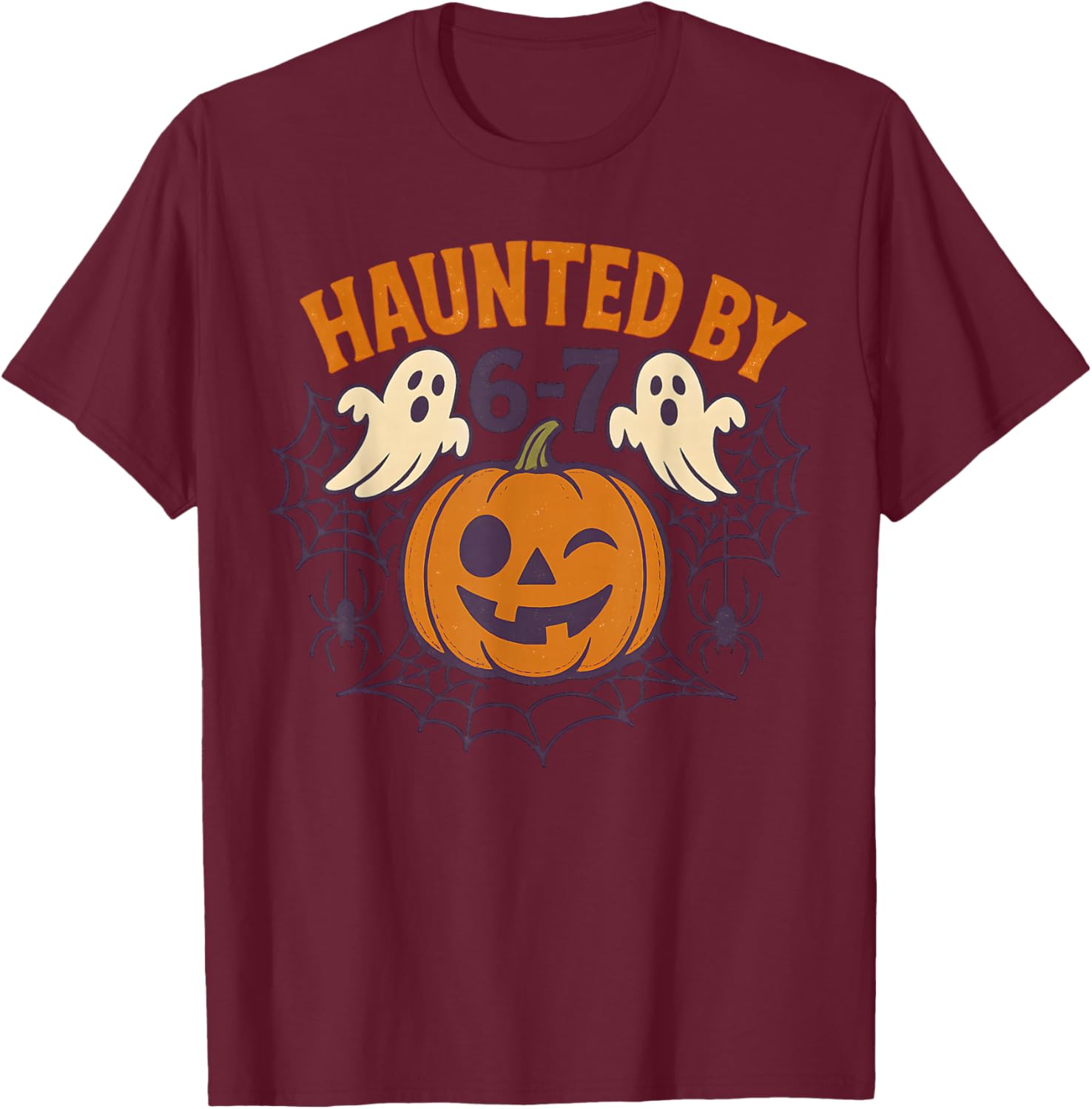 Haunted by 6-7 Retro Halloween 67 Ghost Pumpkin Funny Kids T-Shirt - T-Shirt | Maroon
