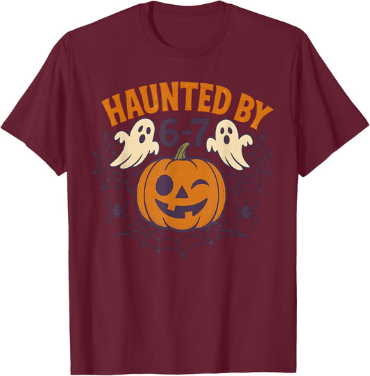 Haunted by 6-7 Retro Halloween 67 Ghost Pumpkin Funny Kids T-Shirt - T-Shirt | Maroon