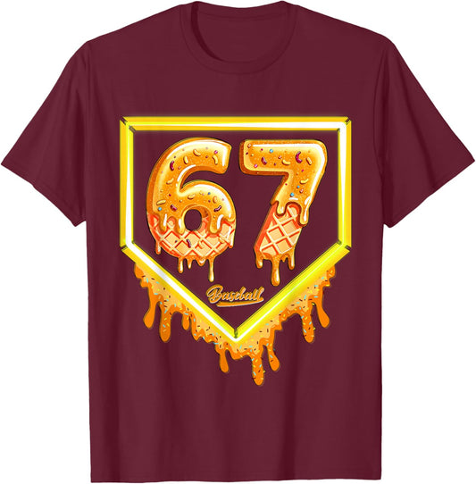 Funny Six Seven 67 Meme Gen Alpha Slang Baseball 101 T-Shirt - T-Shirt | Maroon