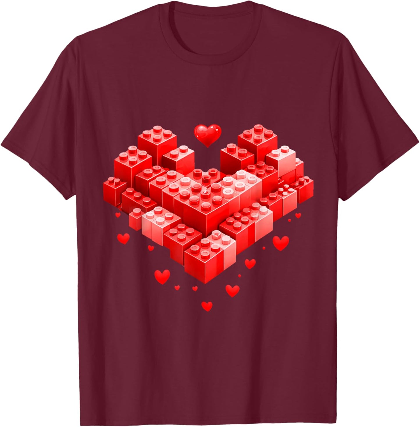 Brick Builder Heart Valentines Day Block Building Master Boy T-Shirt - T-Shirt | Maroon