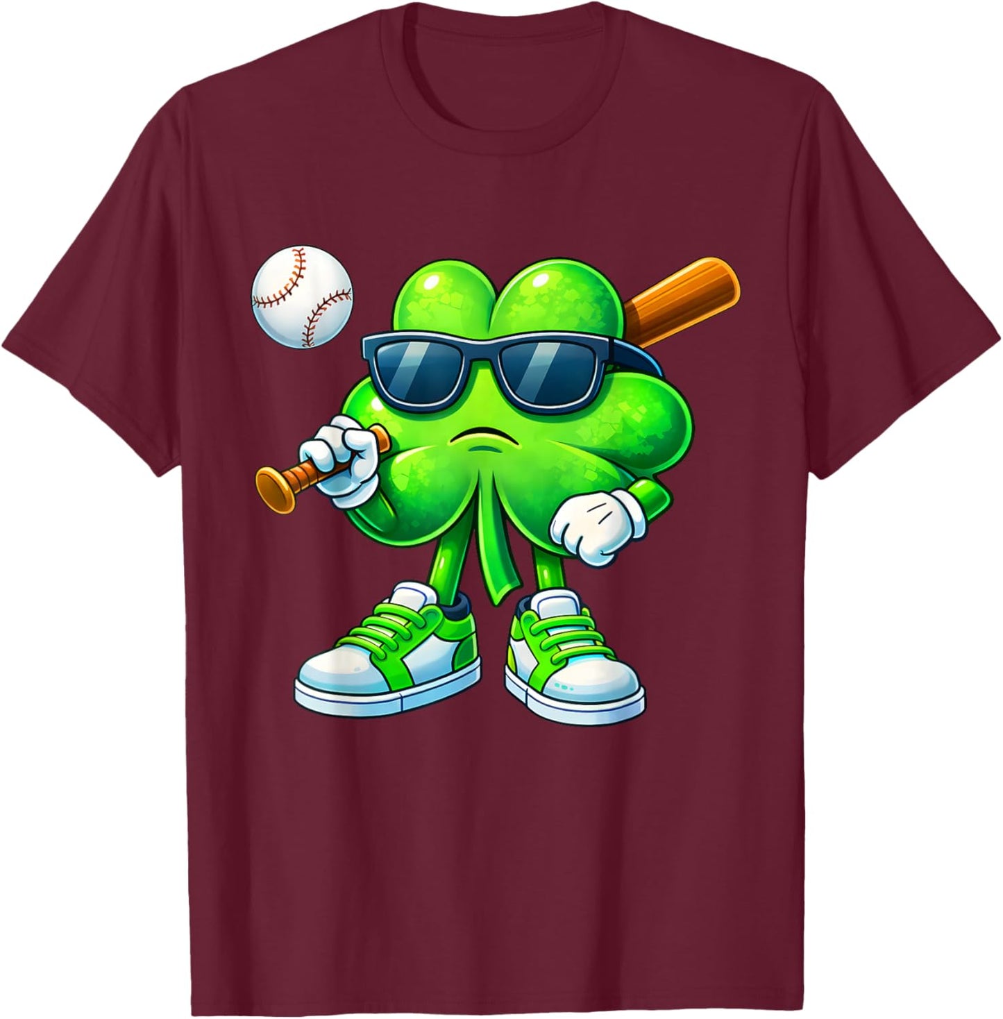 Shamrock Baseball Irish St Patricks Day Men Boy Kid Apparel T-Shirt - T-Shirt | Maroon