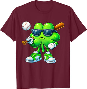 Shamrock Baseball Irish St Patricks Day Men Boy Kid Apparel T-Shirt - T-Shirt | Maroon