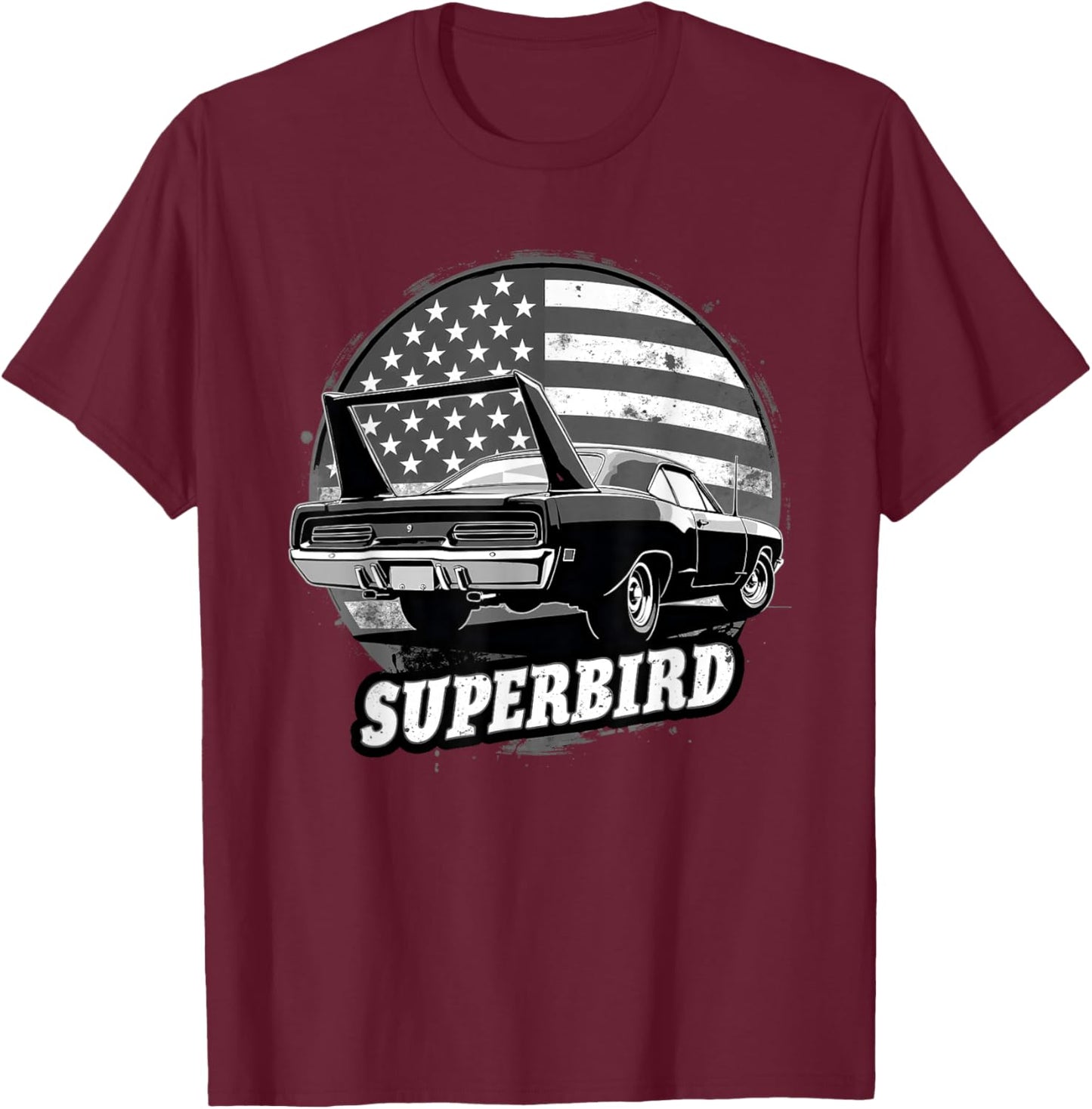 Old School Plymouth Superbird Classic car American Flag 1970 T-Shirt - T-Shirt | Maroon
