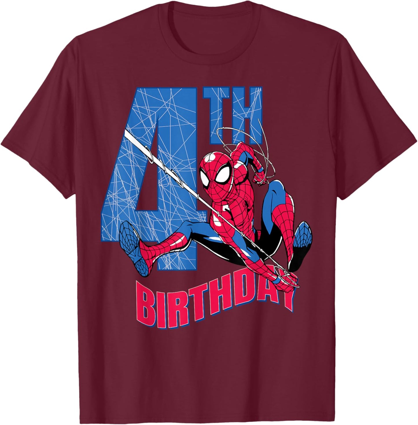 Marvel Comics Spider-Man 4th Birthday Hero Web Action T-Shirt - T-Shirt | Maroon