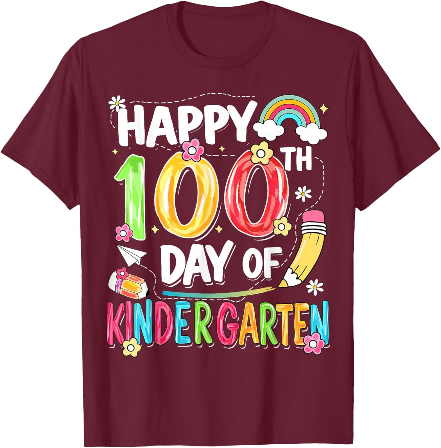 100th Day of School Kids Girls Kindergarten Teachers T-Shirt - T-Shirt | Maroon