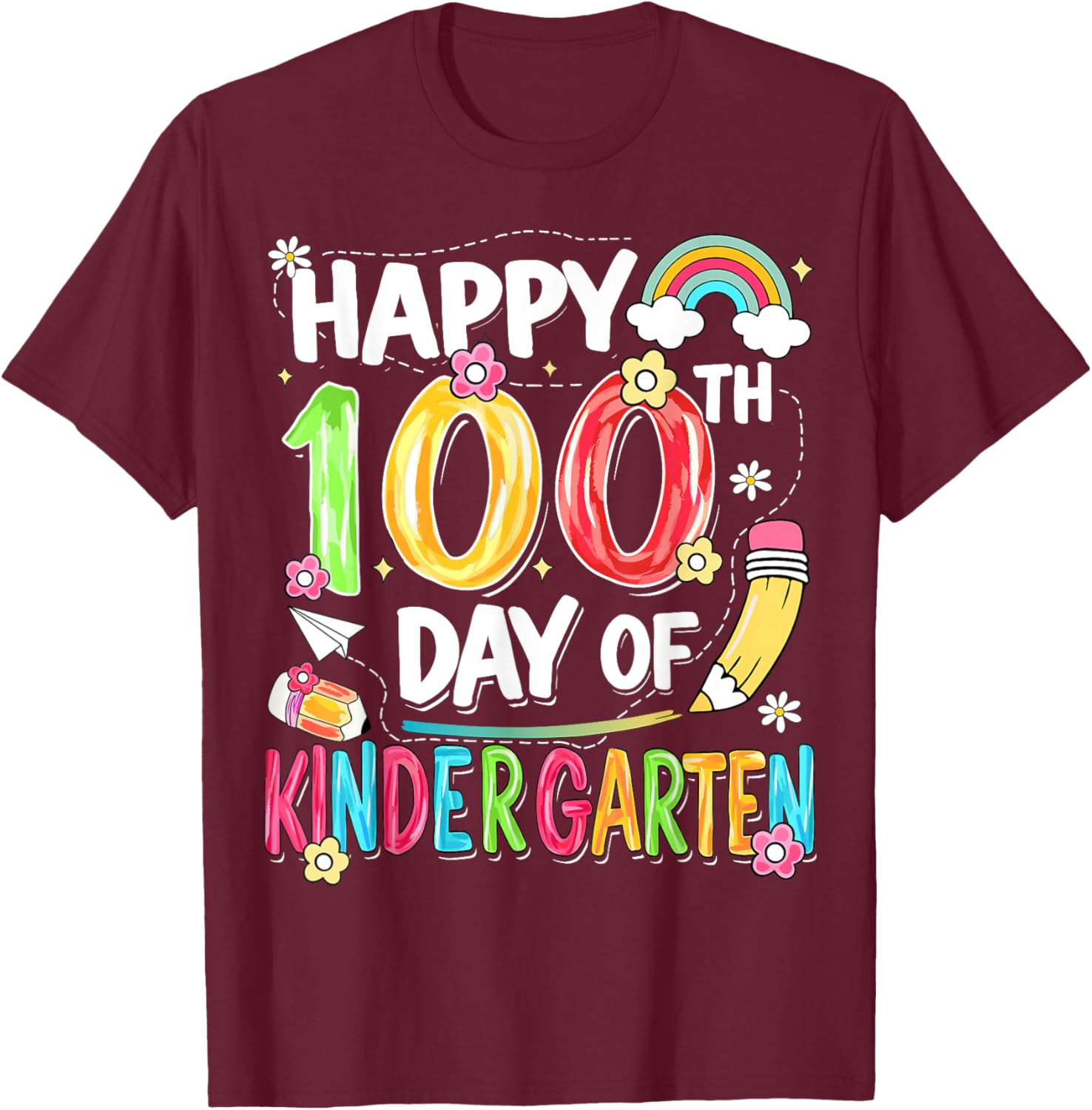 100th Day of School Kids Girls Kindergarten Teachers T-Shirt - T-Shirt | Maroon