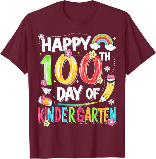 100th Day of School Kids Girls Kindergarten Teachers T-Shirt - T-Shirt | Maroon