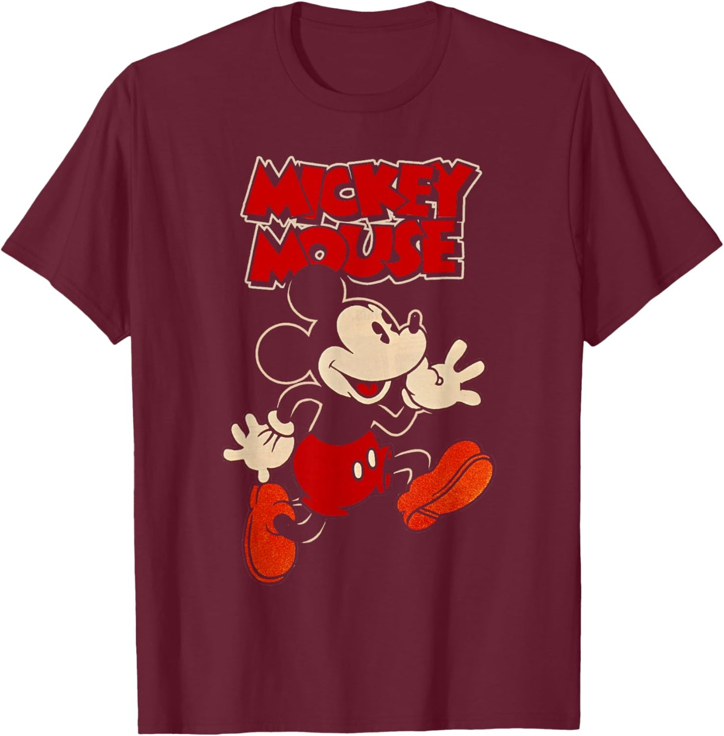 Disney Mickey and Friends Classic Retro Mickey Mouse Running T-Shirt - T-Shirt | Maroon