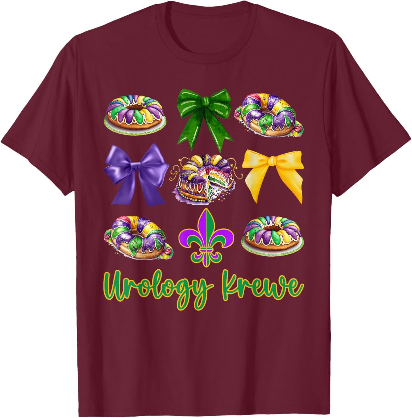Urology Krewe Cake Mardi Gras Coquette Bow Nephrology Doctor T-Shirt - T-Shirt | Maroon