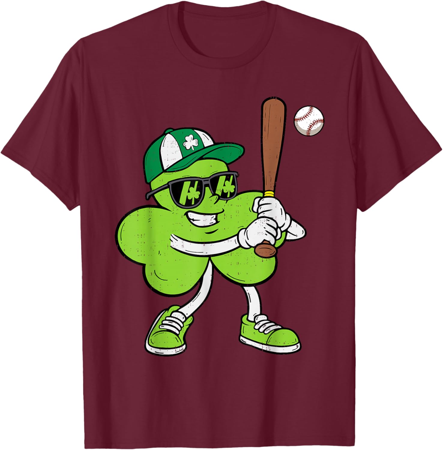 Baseball Saint Patricks Day Boys Kids Sport Green Shamrock T-Shirt - T-Shirt | Maroon