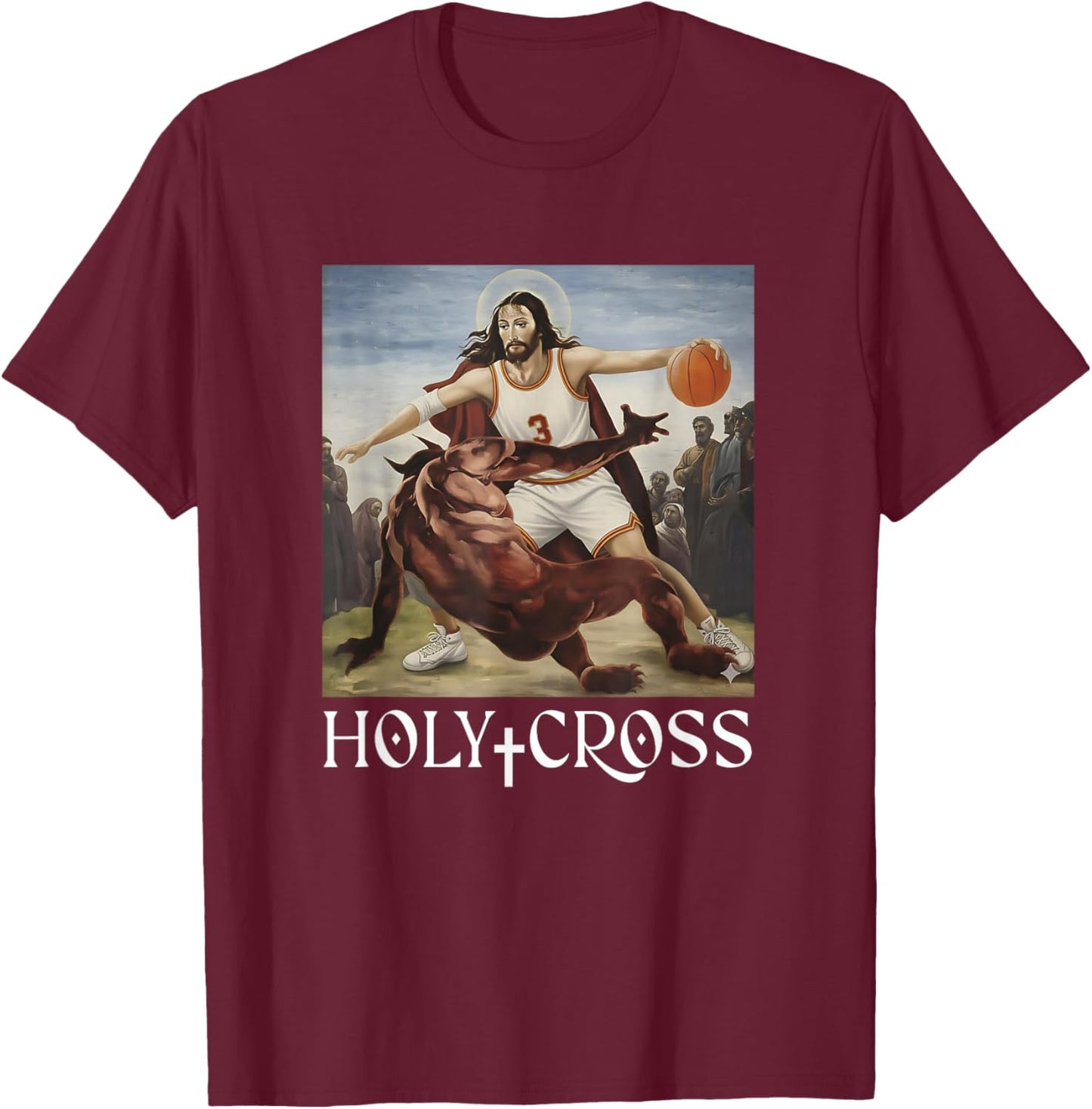 Funny Holy Cross Jesus Crossing Satan Basketball Christian T-Shirt - T-Shirt | Maroon