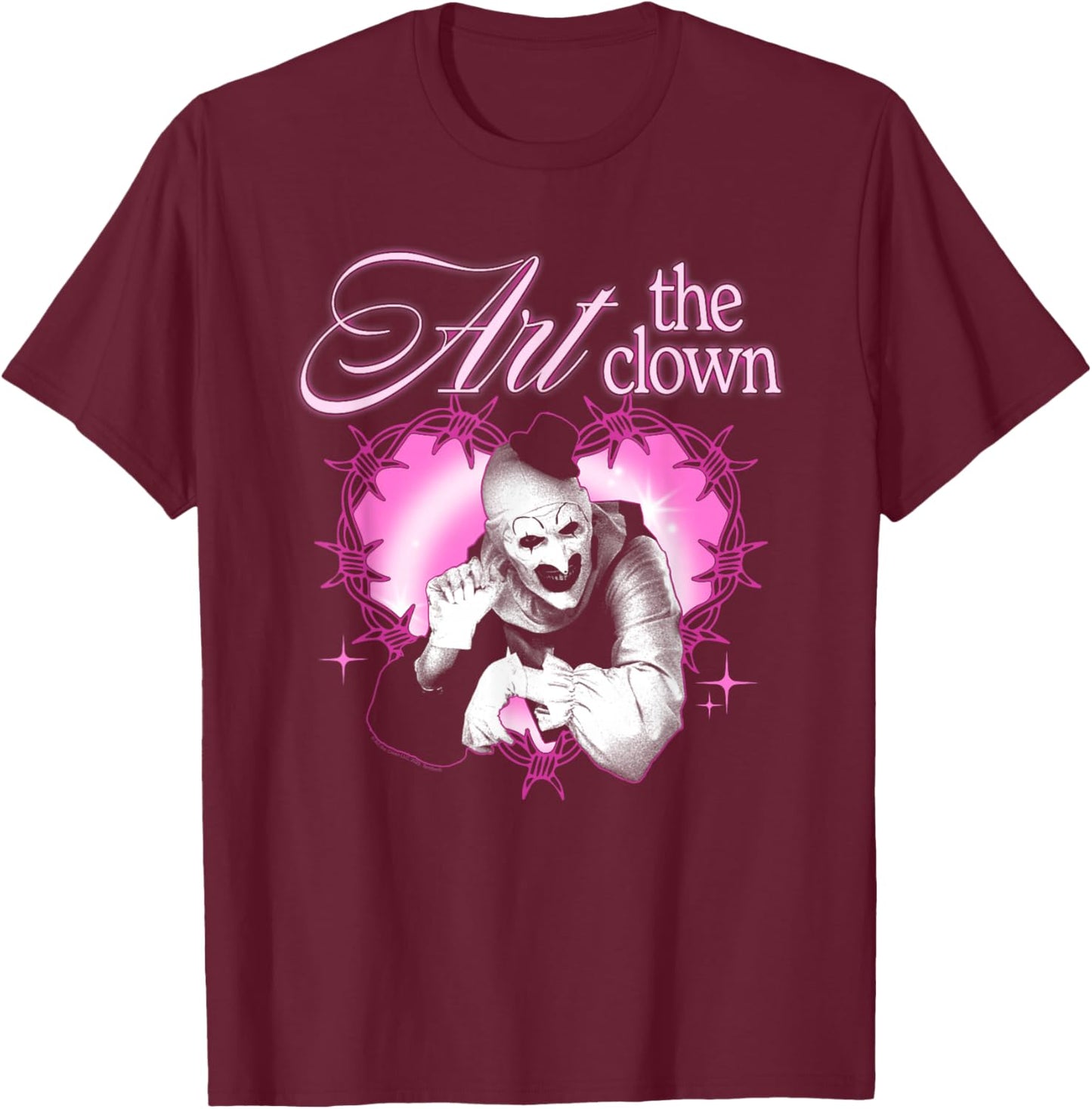 Terrifier Barbed Wire Heart Pink Logo Horror Movie T-Shirt - T-Shirt | Maroon