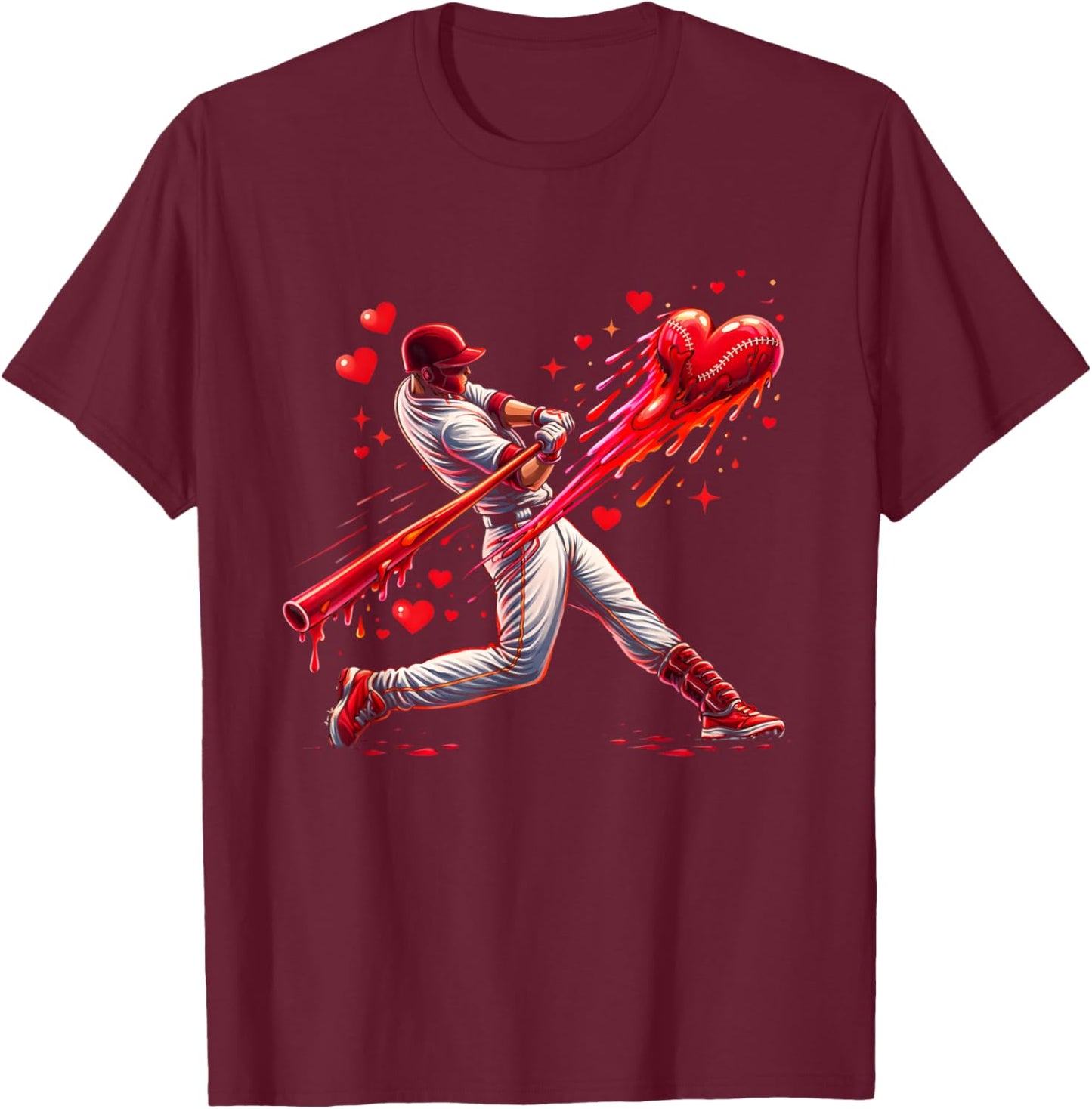Valentine Baseball Player Drip T-Shirt - T-Shirt | Maroon
