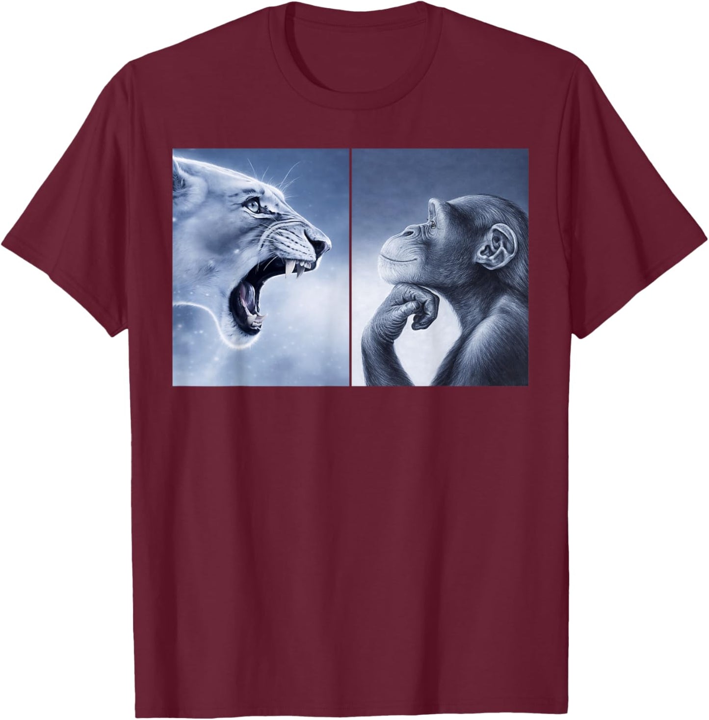Funny Rage Bait Lion Monkey Viral Meme T-Shirt - T-Shirt | Maroon