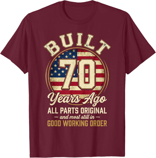 70 Year Old Man Patriotic USA Flag Dad 70th Birthday Men T-Shirt - T-Shirt | Maroon