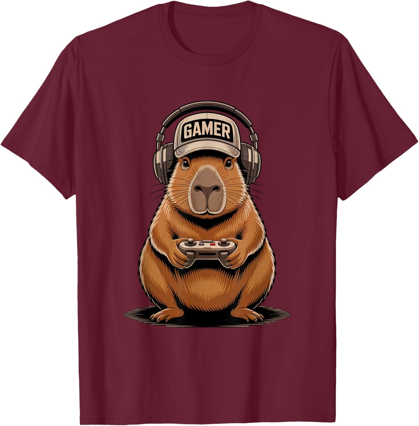 Funny Capybara Gamer Playing Video Games Kids Boys Girls T-Shirt - T-Shirt | Maroon