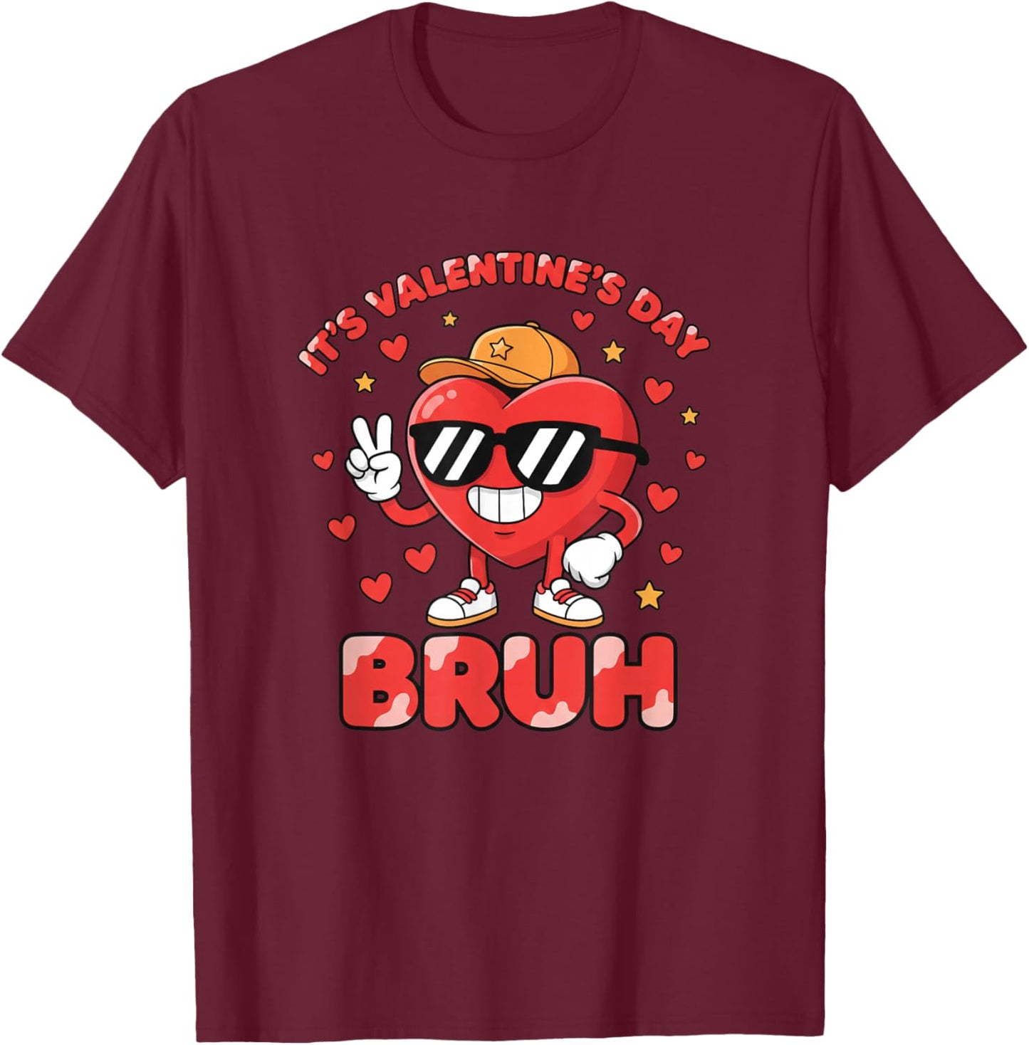 It's Valentine's Day Bruh Funny Kids Valentine Heart Cute T-Shirt - T-Shirt | Maroon