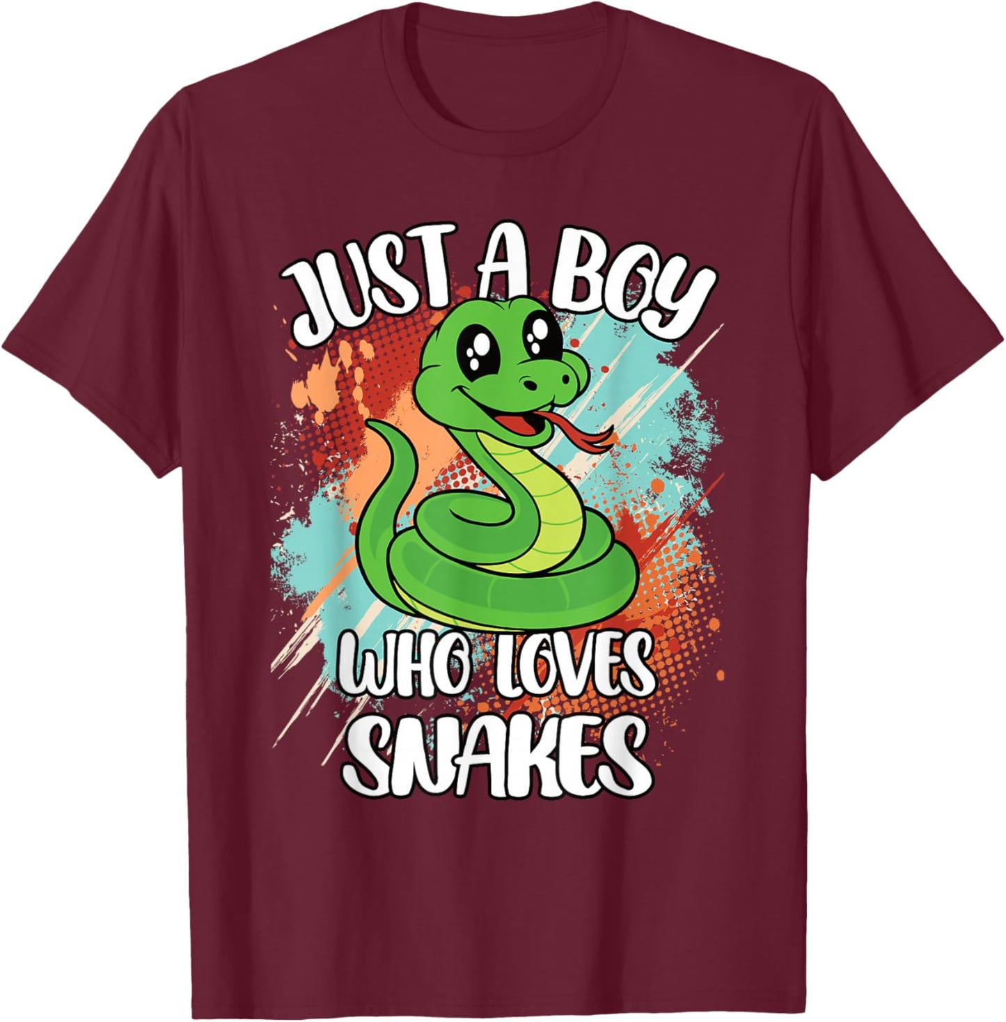 Just A Boy Who Loves Snakes Funny Retro Reptile Boys Kids T-Shirt - T-Shirt | Maroon