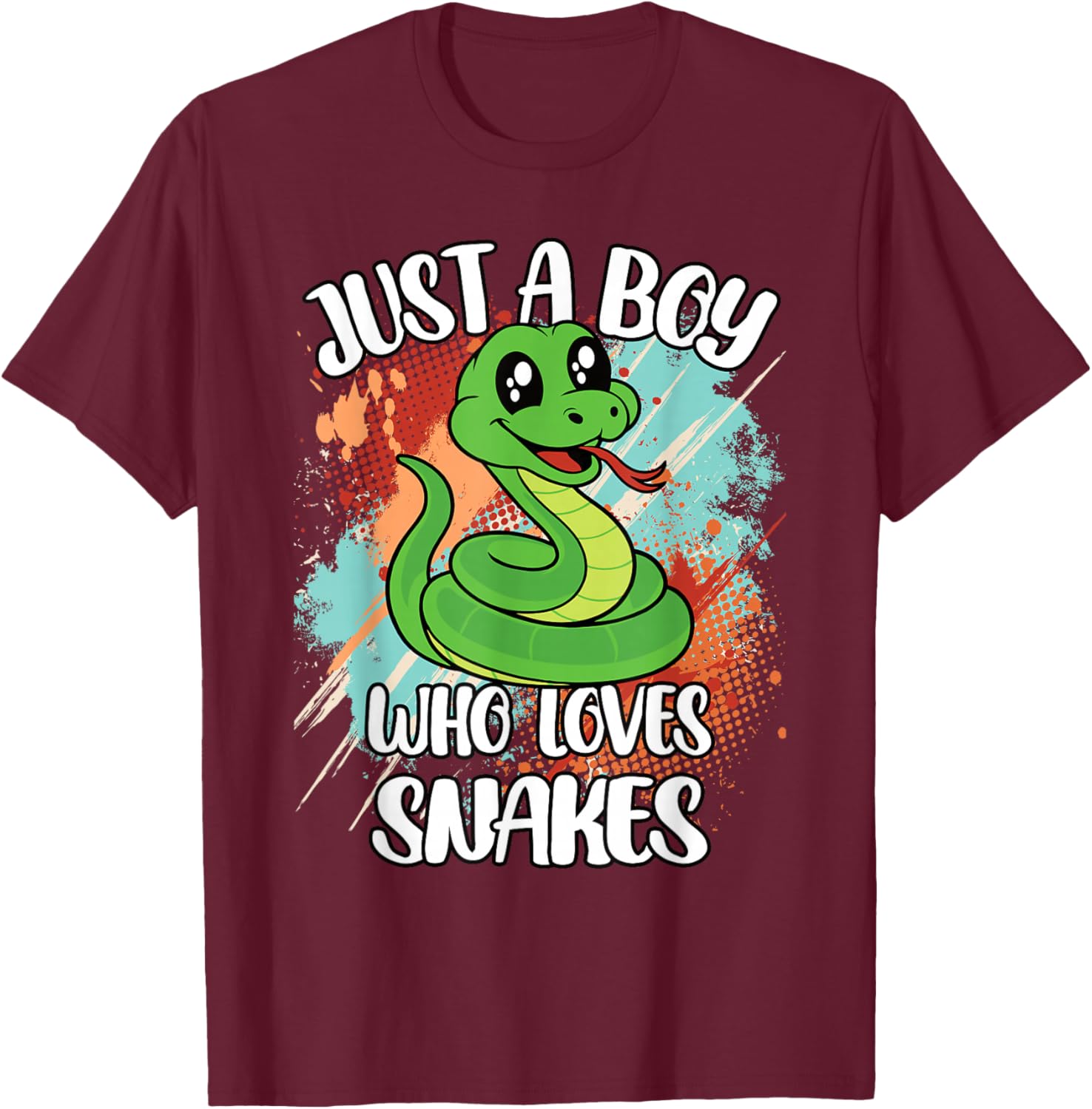 Just A Boy Who Loves Snakes Funny Retro Reptile Boys Kids T-Shirt - T-Shirt | Maroon