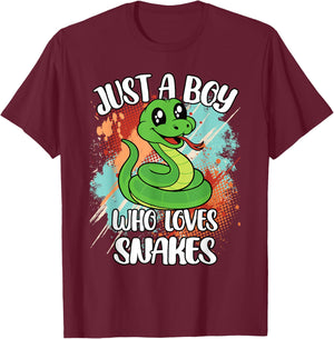 Just A Boy Who Loves Snakes Funny Retro Reptile Boys Kids T-Shirt - T-Shirt | Maroon