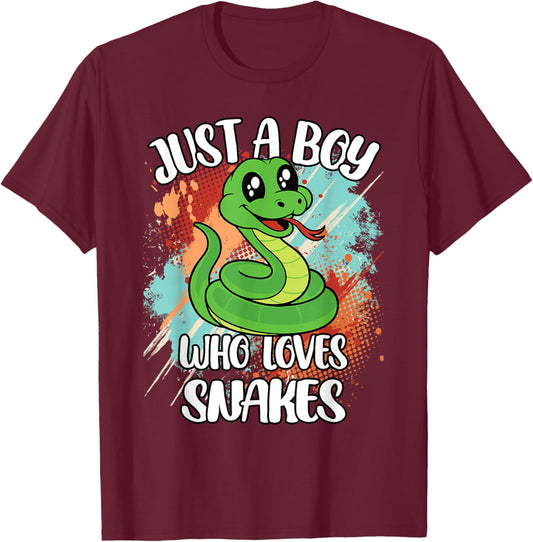 Just A Boy Who Loves Snakes Funny Retro Reptile Boys Kids T-Shirt - T-Shirt | Maroon