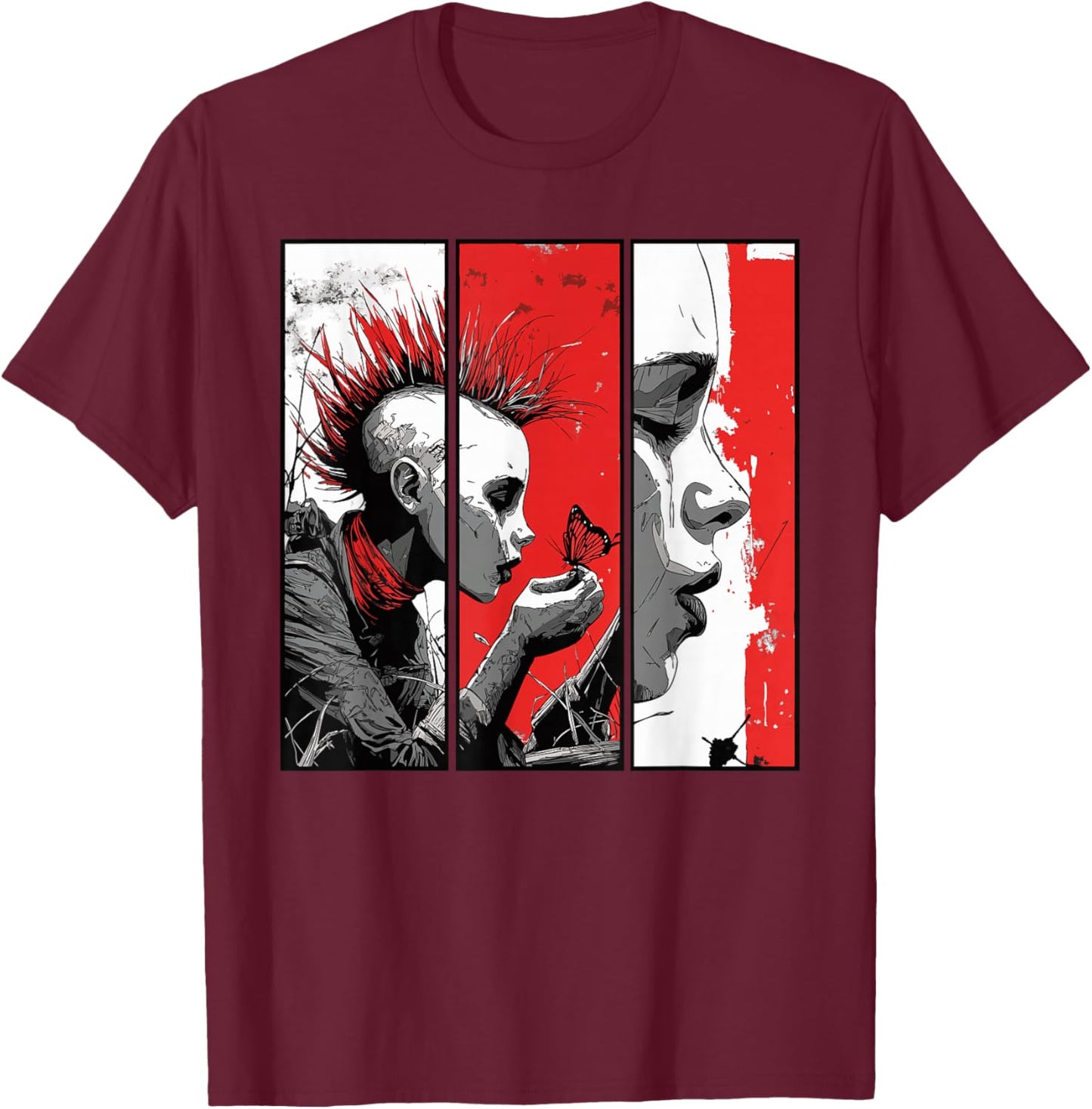 Punk & Butterfly - Art Meets Rebellion T-Shirt - T-Shirt | Maroon