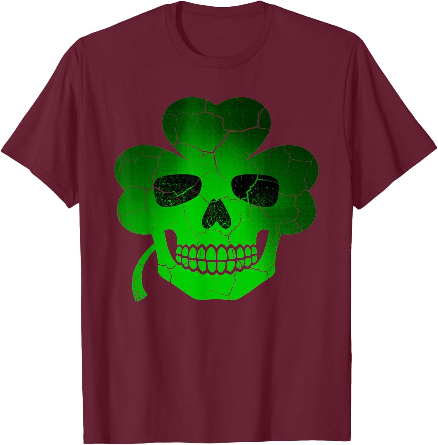 Funny Lucky Skull Clover St. Patrick’s Day .Men T-Shirt - T-Shirt | Maroon
