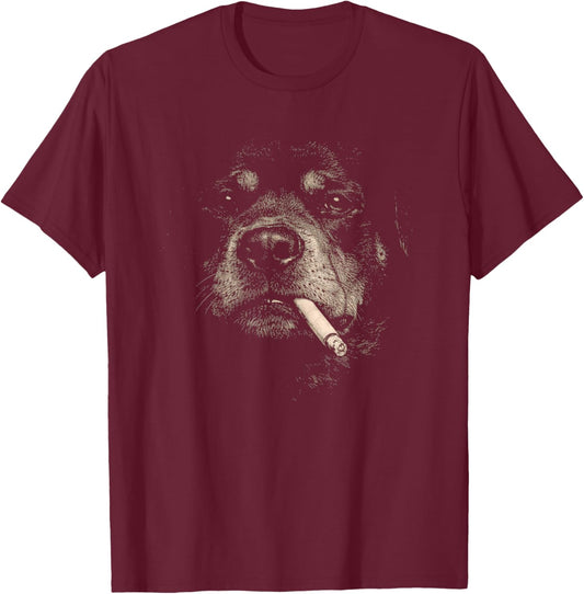 Dog Smoking Cigarette Funny Rottweiler Meme T-Shirt - T-Shirt | Maroon