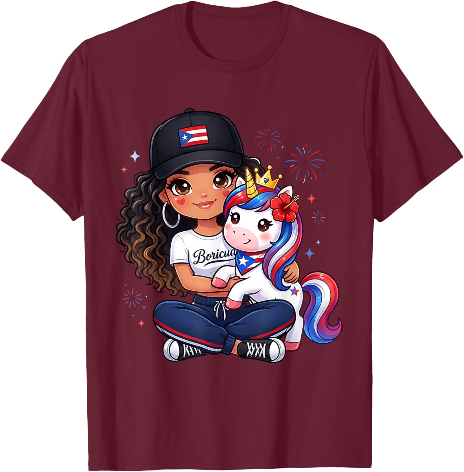Girls Princess Unicorn Boricua Flag Toddler Puerto Rican T-Shirt - T-Shirt | Maroon
