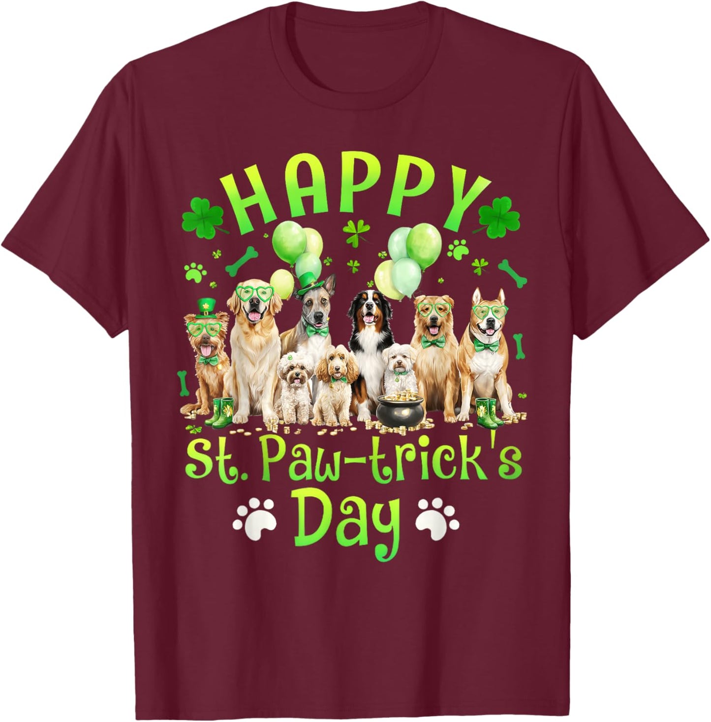 Saint Patrick's Day Paw-trick's Dog Lover Boys Girl Kid T-Shirt - T-Shirt | Maroon