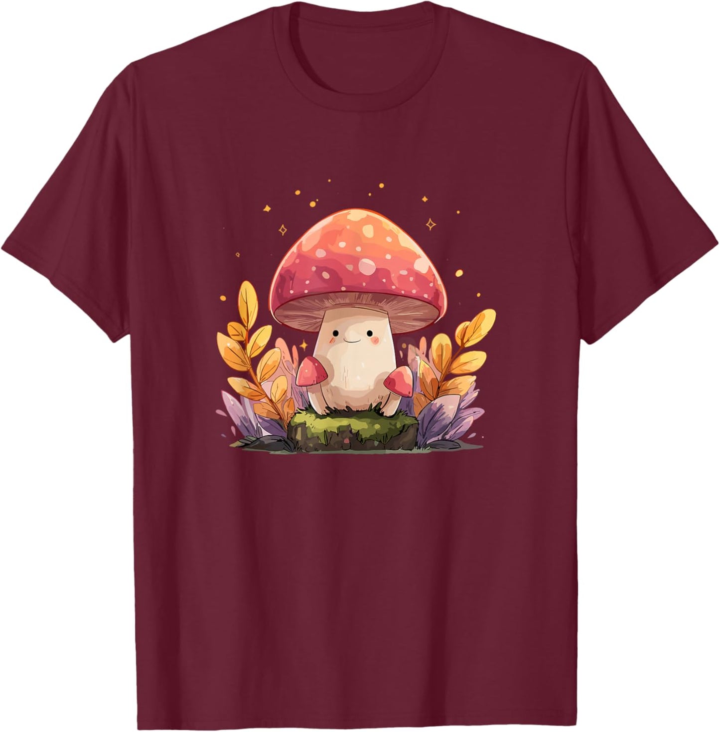 Whimsical Cute Mushroom Autumn Forest Kawaii T-Shirt - T-Shirt | Maroon