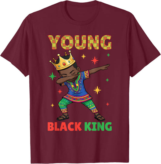 Young Black King Dabbing Crown Dashiki Kente History Month T-Shirt - T-Shirt | Maroon