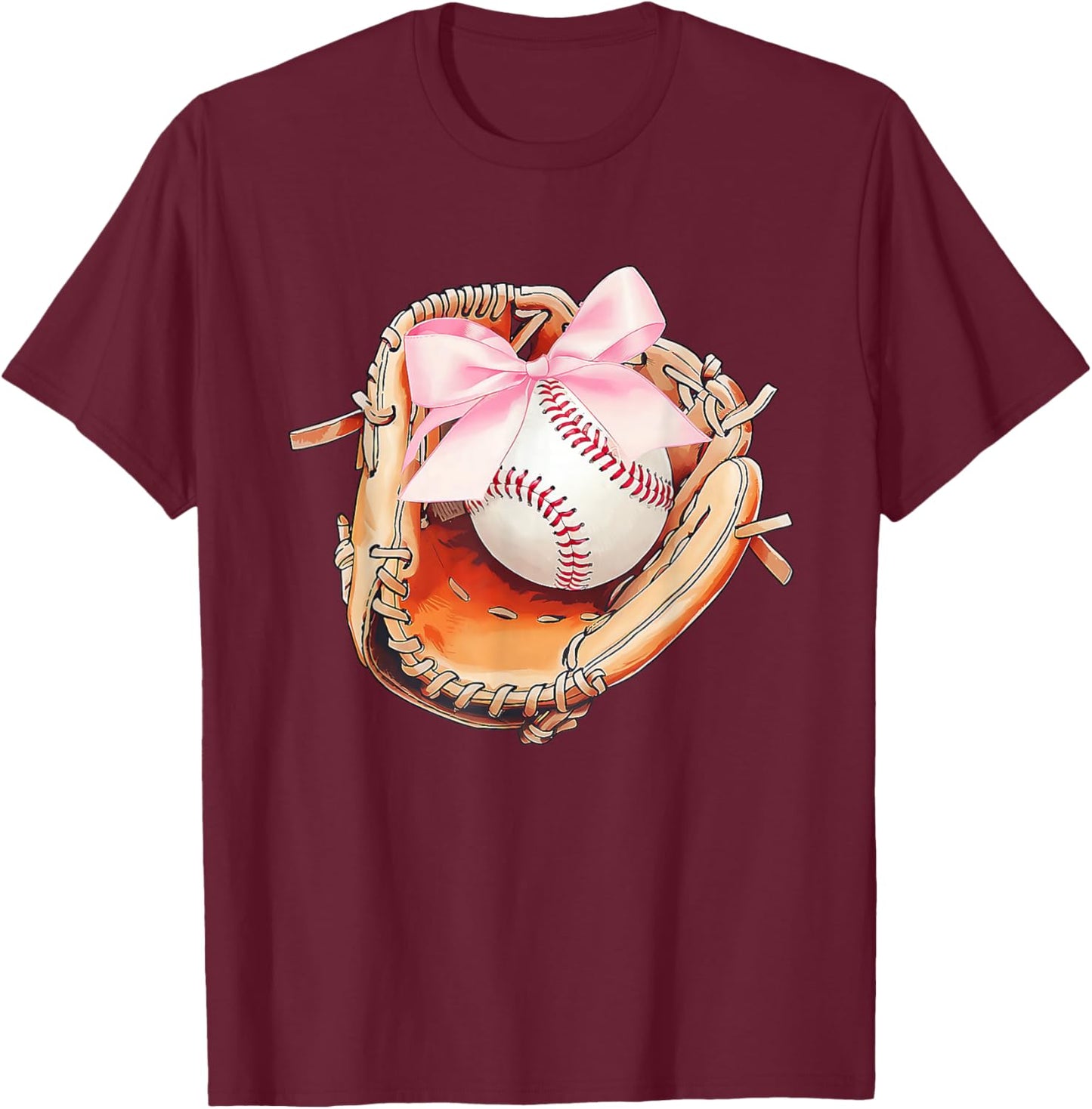 Baseball Drip Ice Cream Coquette Pink Bow Baseball Player T-Shirt - T-Shirt | Maroon