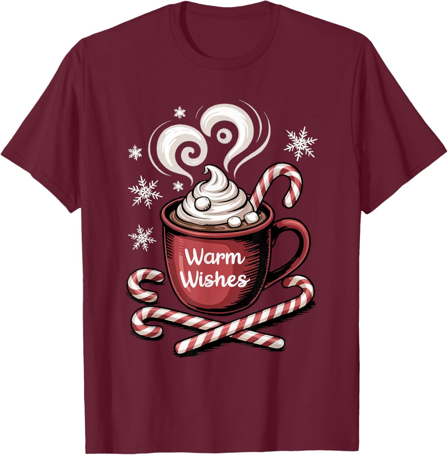 Warm Wishes Hot Cocoa Cozy Christmas Candy Hot Chocolate T-Shirt - T-Shirt | Maroon