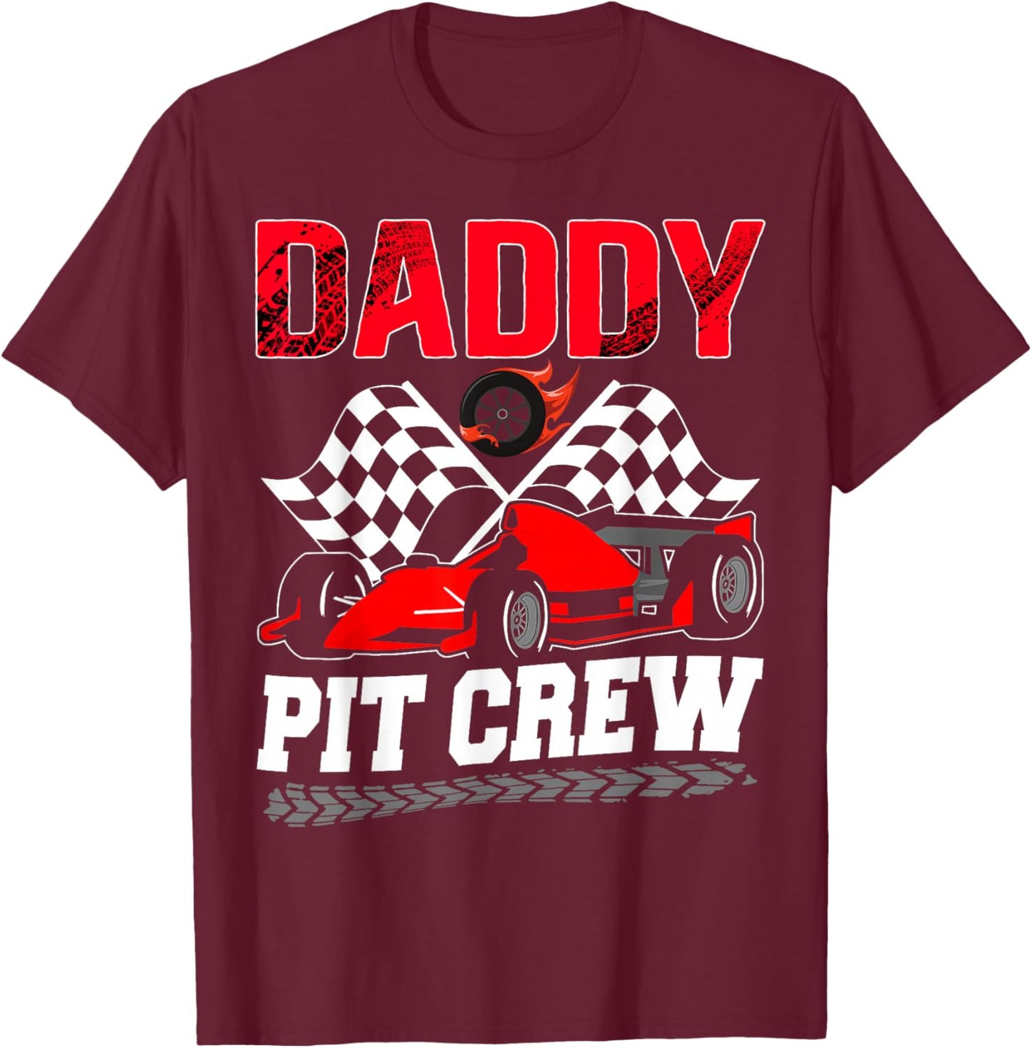 Daddy Pit Crew Racing Family Race Car Birthday Boy T-Shirt - T-Shirt | Maroon