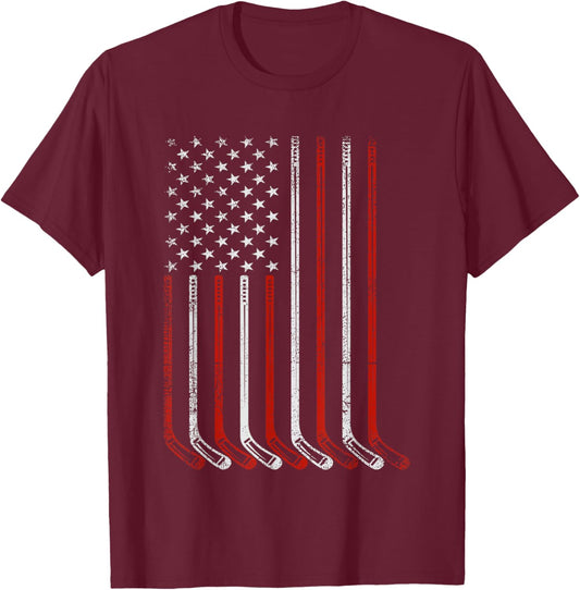 Ice Hockey Player & Coach US Flag Penalty Box Patriotic Fan T-Shirt - T-Shirt | Maroon