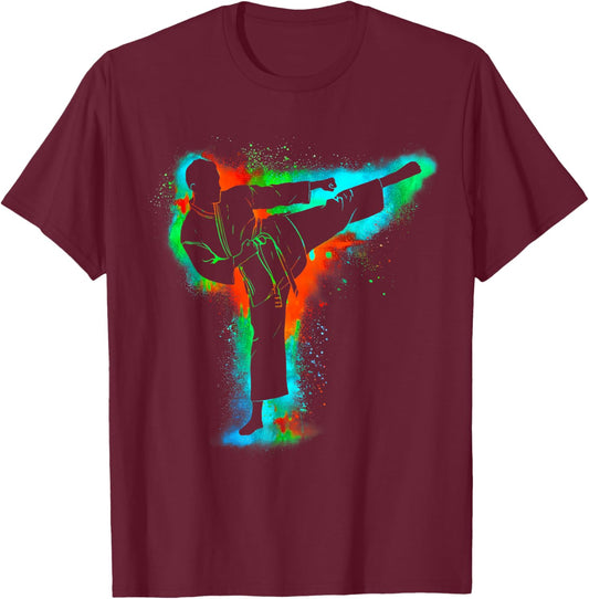 Colorful Retro Taekwondo Martial Arts Men Kids Boys Karate T-Shirt - T-Shirt | Maroon