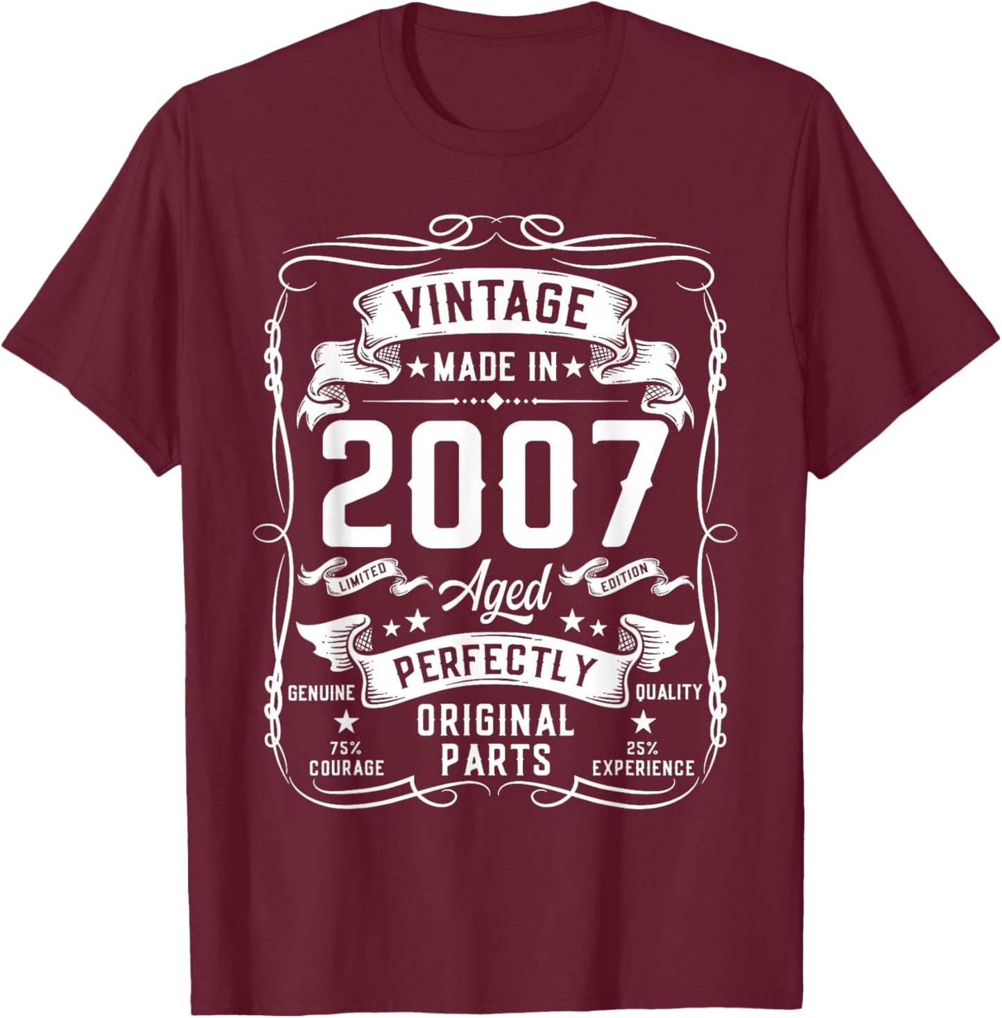 Vintage 2007 19yr 19th Birthday Gifts 19 Years Old T-Shirt - T-Shirt | Maroon