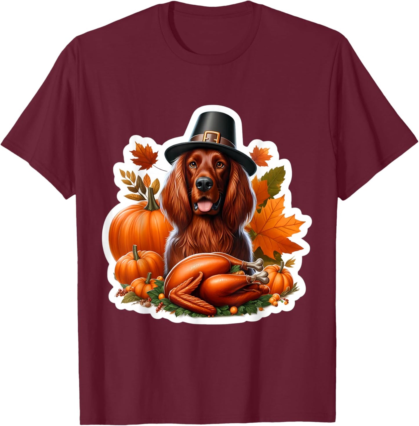 Thanksgiving Irish Setter Dog Owner Lover Funny Turkey Cute T-Shirt - T-Shirt | Maroon