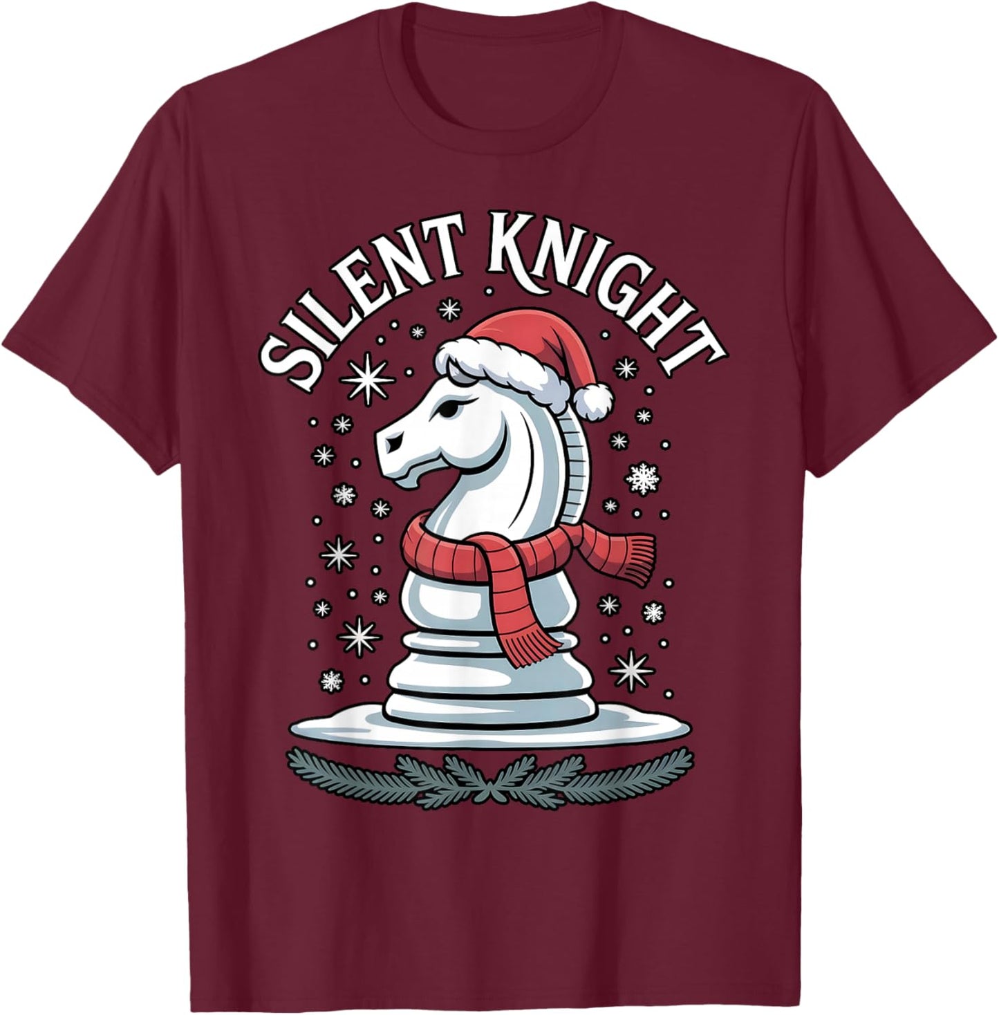 Silent Knight Funny Xmas Chess Christmas Pun T-Shirt - T-Shirt | Maroon